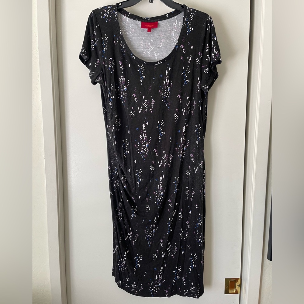 Jennifer Lopez Black Midi Dress with Colorful Accents